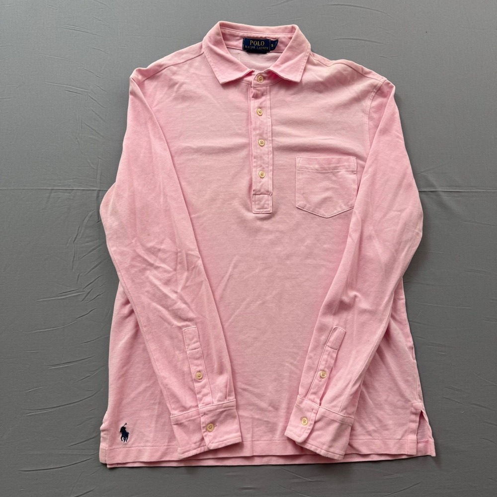 Polo Ralph Lauren Pink Featherweight Mesh Long Sleeve Polo Shirt Mens Small